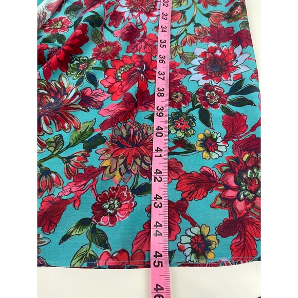 Talbots Midi Dress 14 Floral Jewel Tone Teal Red Faux Wrap Side Tie Long Sleeve - Picture 15 of 16